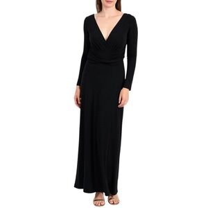 Baltic Born Black Maxi Dress Long Sleeve V Neck Ruched Party Cocktail‎ Elegant